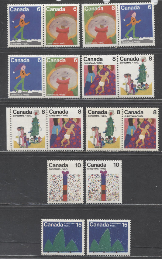 Lot 479 Canada #674-679 1975 Christmas Issue, A Group of VFNH Singles and Pairs, Being Printed on MF/HF, HF/HB, MF/HB, LF/MF and HF/HF Papers