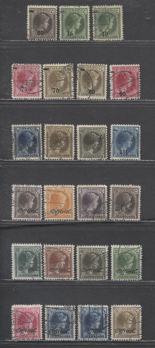 Lot 56 Luxembourg SC#186/O178 1926-1935 Grand Duchess Carlotte, Surcharges & Official Overprints, 23 Fine/Very Fine Used Singles, Click on Listing to See ALL Pictures, Estimated Value $12