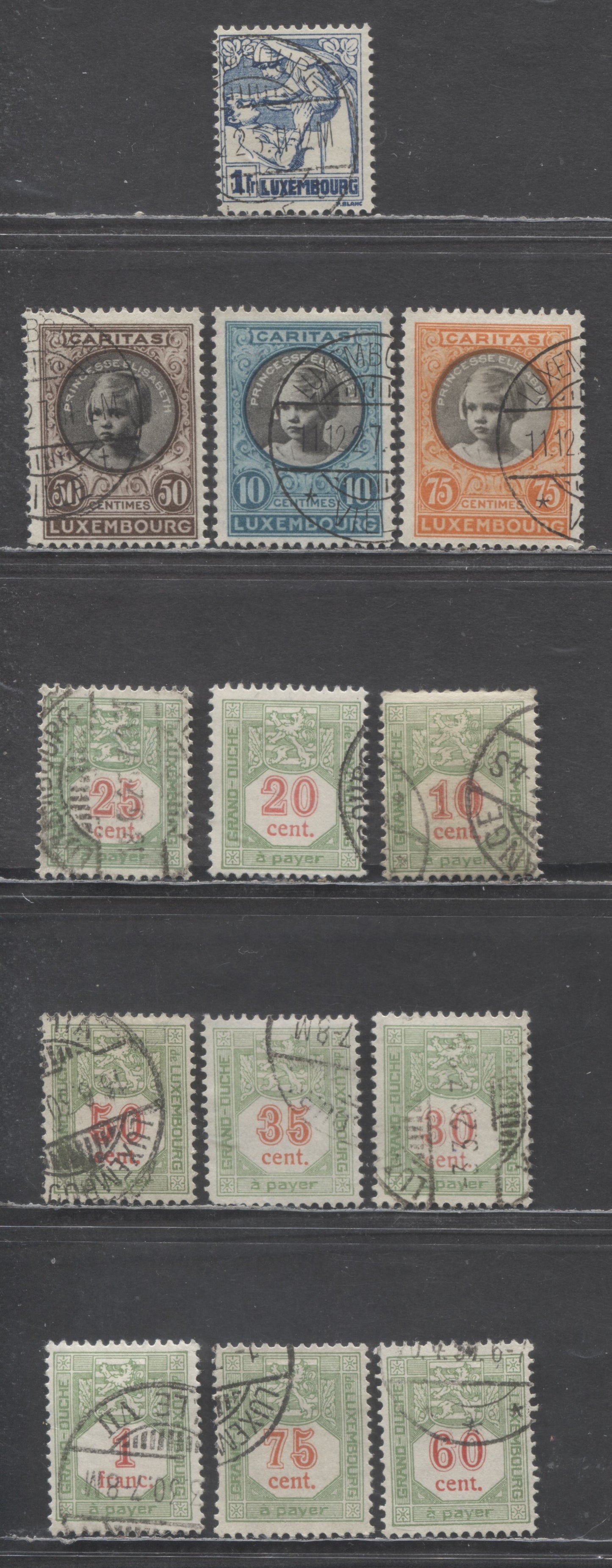 Lot 59 Luxembourg SC#B14/J20 1925-1927 Semi Postals & Postage Dues, 13 Fine/Very Fine Used Singles, Click on Listing to See ALL Pictures, Estimated Value $8