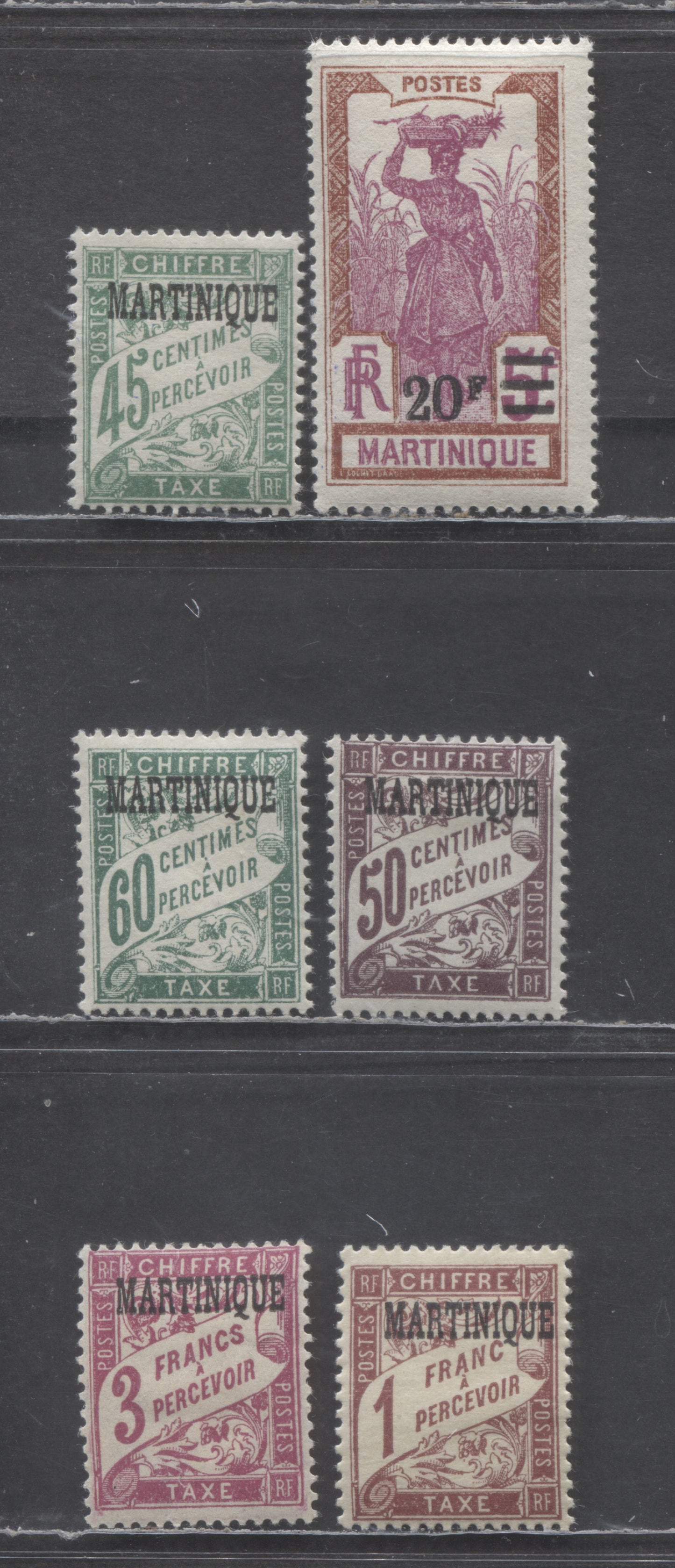 Lot 65 Martinique SC#J20/128 1924-1927 Surcharges & Postage Dues, 6 F/VFOG Singles, Click on Listing to See ALL Pictures, Estimated Value $40