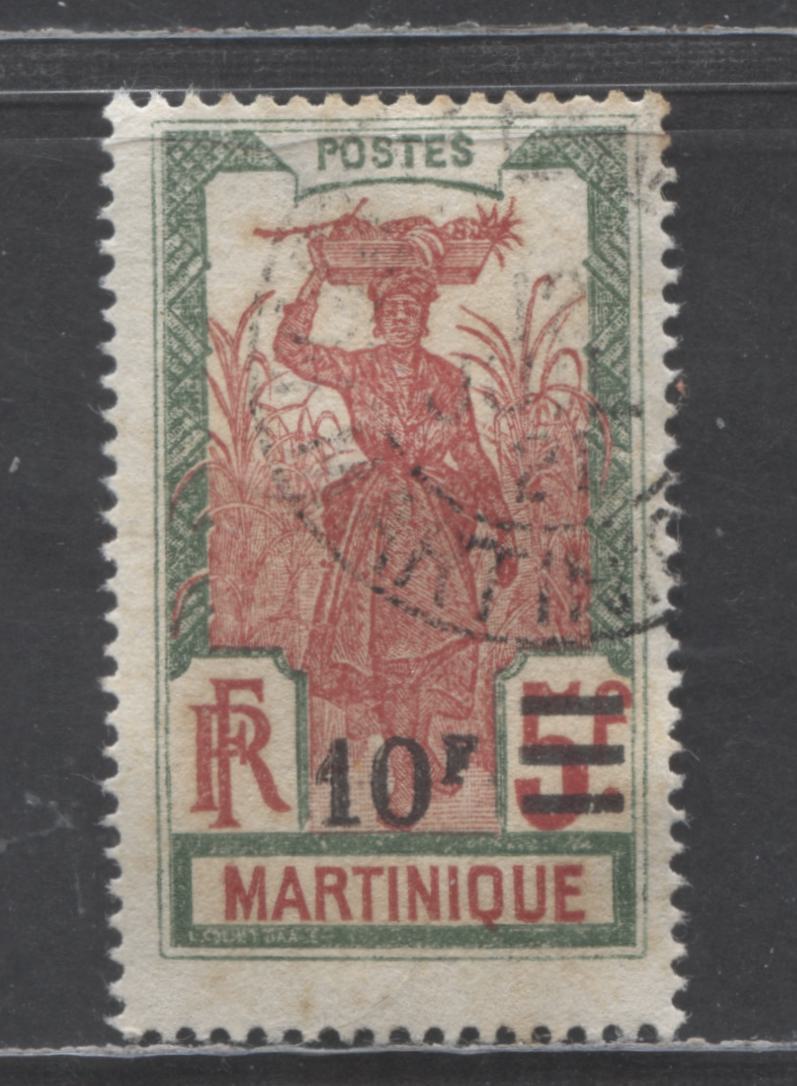 Lot 66 Martinique SC#127a 10fr on 5fr Dull Green & Deep Red 1924-1927 Surcharge Issue, Period After F Omitted, A Fine Used Single, Click on Listing to See ALL Pictures, Estimated Value $15