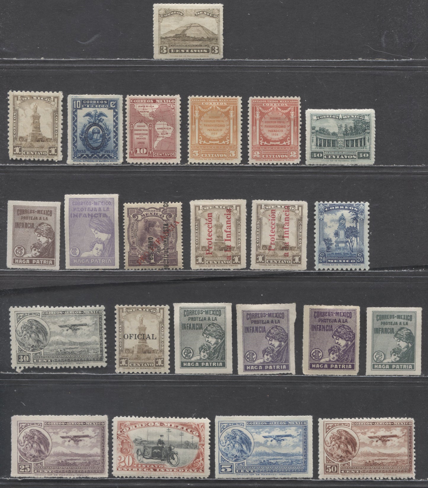 Lot 73 Mexico SC#651/E2 1923-1929 Pictorial Definitives - Postal Tax Issues, 23 F/VFOG Singles, Click on Listing to See ALL Pictures, Estimated Value $15