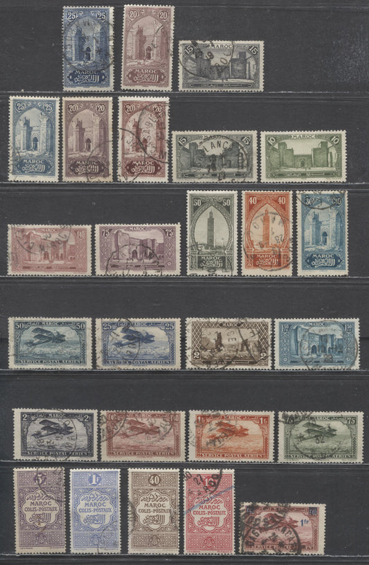 Lot 87 Maroc SC#60/Q10 1917-1927 Engraved Pictorials, Photogravure Pictorials, Airmail & Parcel Post Issues, 26 Fine/Very Fine Used Singles, Click on Listing to See ALL Pictures, Estimated Value $15