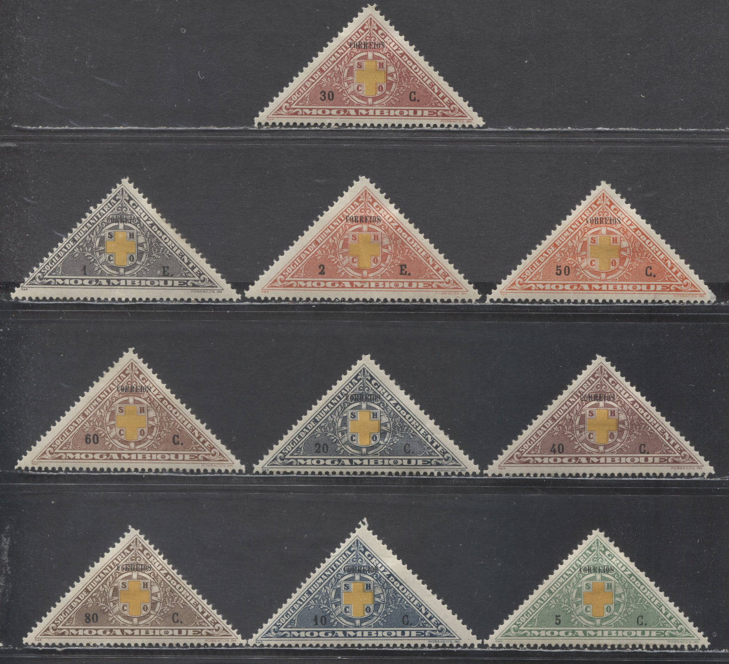 Lot 89 Mozambique SC#RA21-RA30 1928 Postal Tax Issue, 10 F/VFOG Singles, Click on Listing to See ALL Pictures, Estimated Value $30