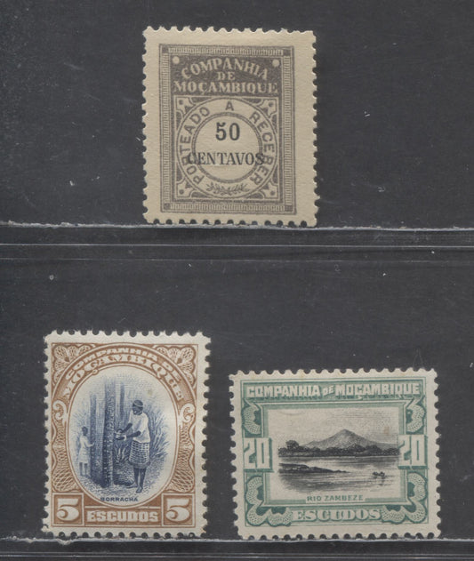 Lot 90 Mozambique Company SC#159/J30 1916-1931 Pictorial Definitives & Postage Dues, 3 VFOG Singles, Click on Listing to See ALL Pictures, 2022 Scott Classic Cat. $12.25