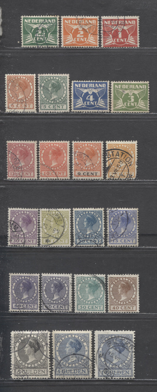 Lot 95 Netherlands SC#142/163 1924-1926 Queen Wilhelmina & Gull Definitives, Unwatermarked, 22 Fine/Very Fine Used Singles, Click on Listing to See ALL Pictures, Estimated Value $15