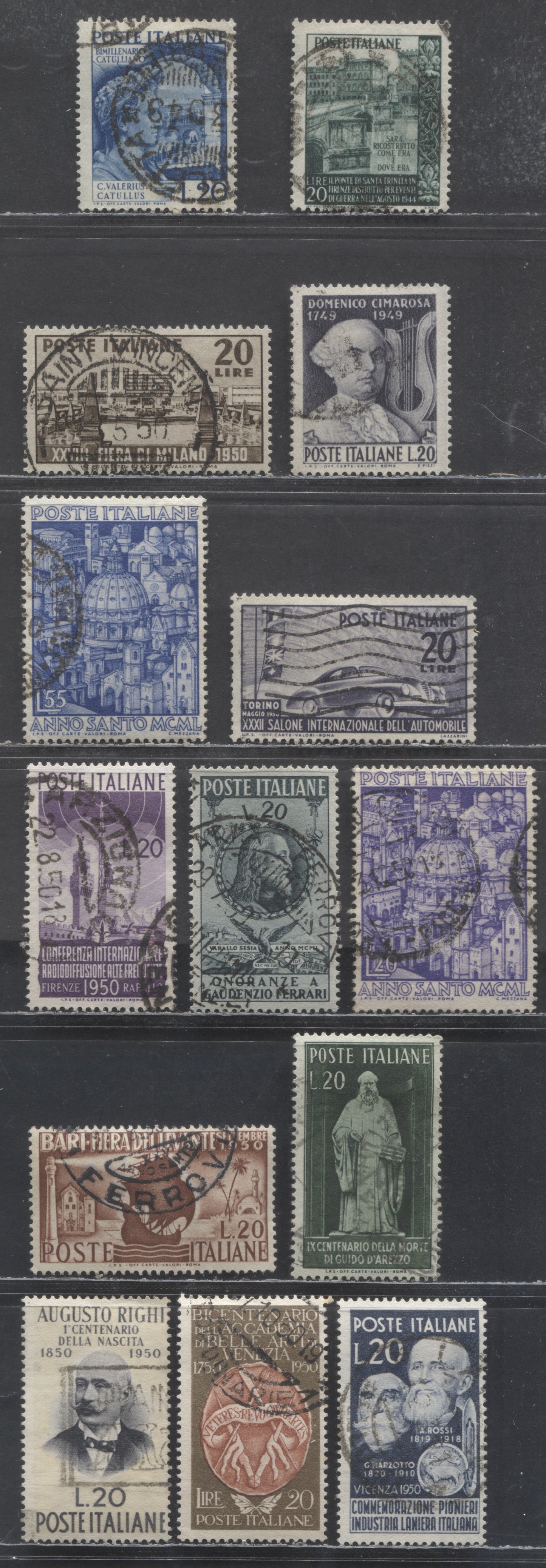 Lot 349 Italy SC#528/548 1949-1950 Reconstruction Of Holy Trinity Bridge - Centenary Of Birth Of Augusto Righi Issues, 14 Fine/Very Fine Used Singles, Click on Listing to See ALL Pictures, Estimated Value $30