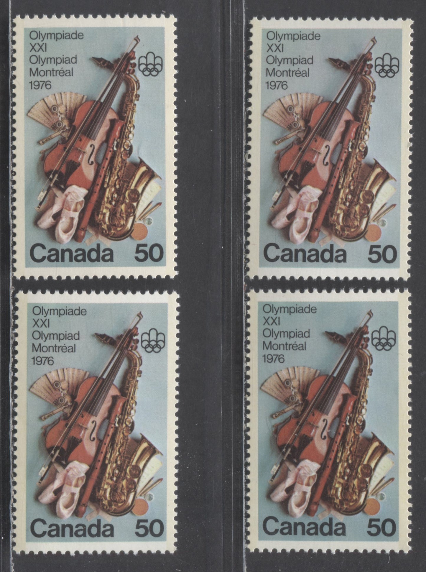 Canada #686 50c Multicolored Performing Arts, 1976 Olympic Arts & Culture Issue, 4 VFNH Singles A Specialized Group of 4 Papers & 2 Shades