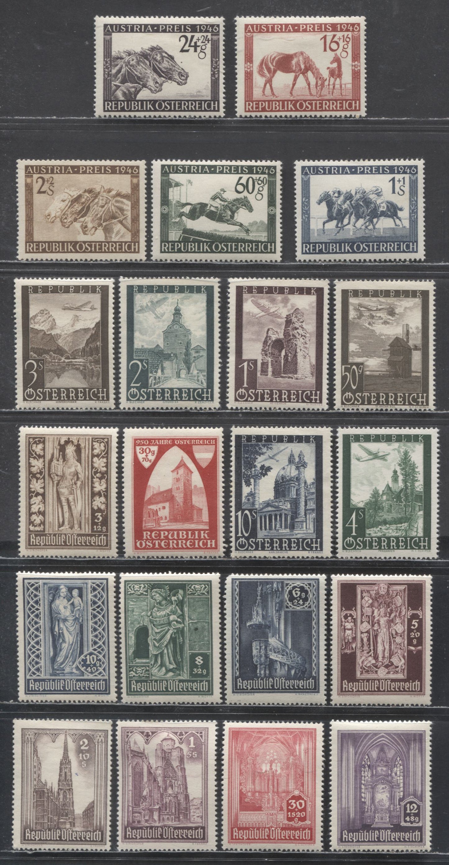 Lot 48 Austria SC#B179/C153 1946-1948 Semi Postals - Airmail Issues, 21 VFOG Singles, Click on Listing to See ALL Pictures, Estimated Value $14