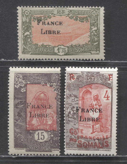 Lot 5 Affars & Issas (Somali Coast) SC#185/193 1943 France Libre Overprints On Afars & Issas Issue, 3 FOG Singles, Click on Listing to See ALL Pictures, Estimated Value $27