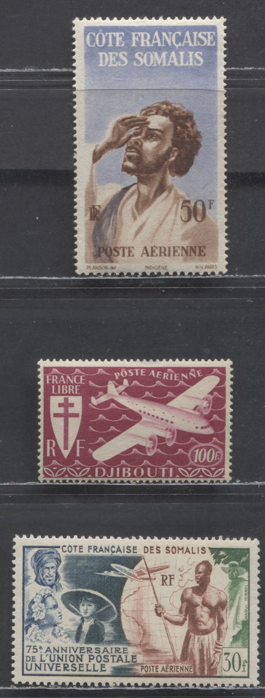 Lot 9 Affars & Issas (Djibouti) SC#C7/C18 1941-1949 Common Design Airmail - UPU Issues, 3 VFOG & NH Singles, Click on Listing to See ALL Pictures, 2017 Scott Cat. $20.25
