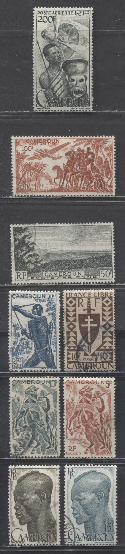 Lot 94 Cameroun SC#294/C28 1941-1947 Pictorial Definitives - Airmails, 9 Very Fine Used Singles, Click on Listing to See ALL Pictures, 2017 Scott Cat. $9.55