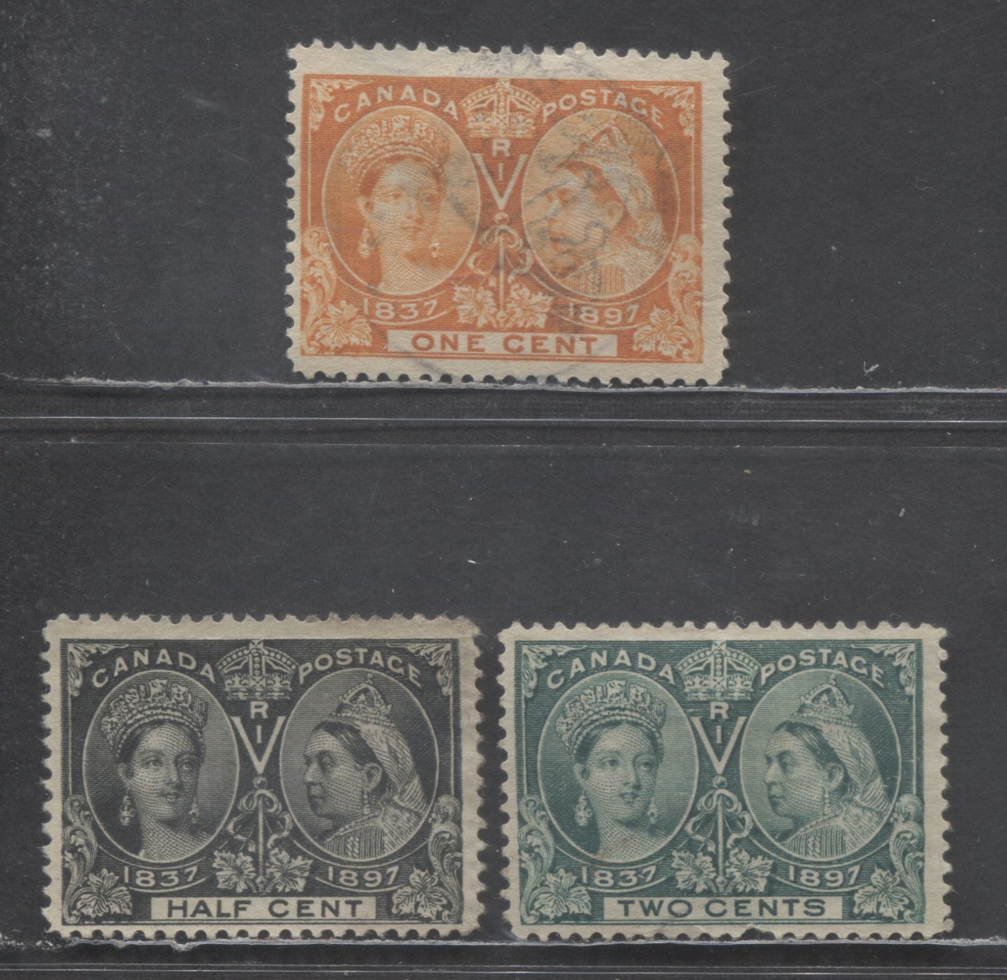 Lot 25 Canada #50, 51, 52 1/2c, 1c & 2c Black, Orange & Green Queen Vi ...