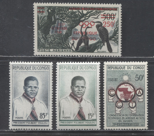 Lot 363 Congo SC#90/C1 1960 CCTA - Olympics Overprints On Airmail Issues, 4 VFOG & NH Singles, Click on Listing to See ALL Pictures, 2017 Scott Cat. $11.35