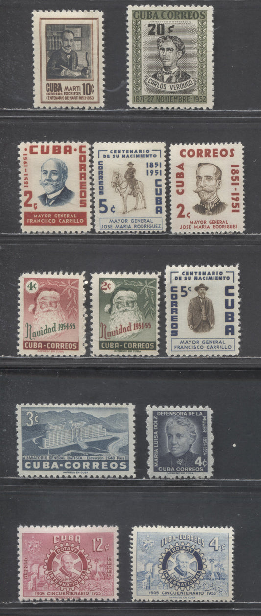 Lot 371 Cuba SC#497/C109 1952-1955 Execution Of Medical Students - Rotary Issues, 12 VFOG Singles, Click on Listing to See ALL Pictures, Estimated Value $17