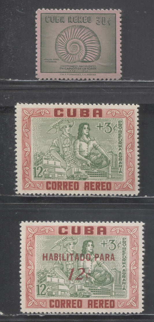 Lot 379 Cuba SC#C184/CB1 1958-1959 Birth Centenary Of Carlos de la Torre - Airmail Semi Postals, 3 VFNH Singles, Click on Listing to See ALL Pictures, 2017 Scott Cat. $16.25