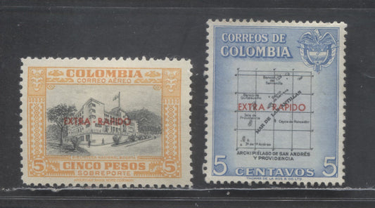 Lot 380A Colombia SC#C289-C290 1957 Extra Rapido Overprints, 5c Has No Gum, 2 VFOG & Unused Singles, Click on Listing to See ALL Pictures, Estimated Value $11