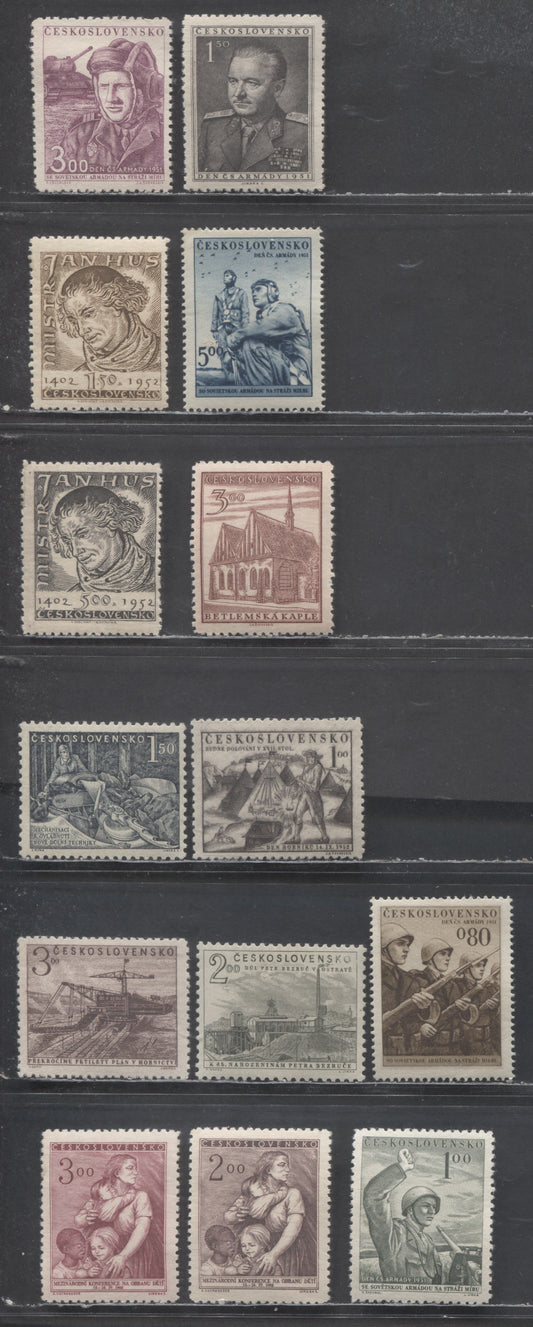 Lot 381 Czechoslovakia SC#482/551 1951-1952 Army Day - Miner's Day Issues, 14 VFOG & NH Singles, Click on Listing to See ALL Pictures, 2017 Scott Cat. $10.35