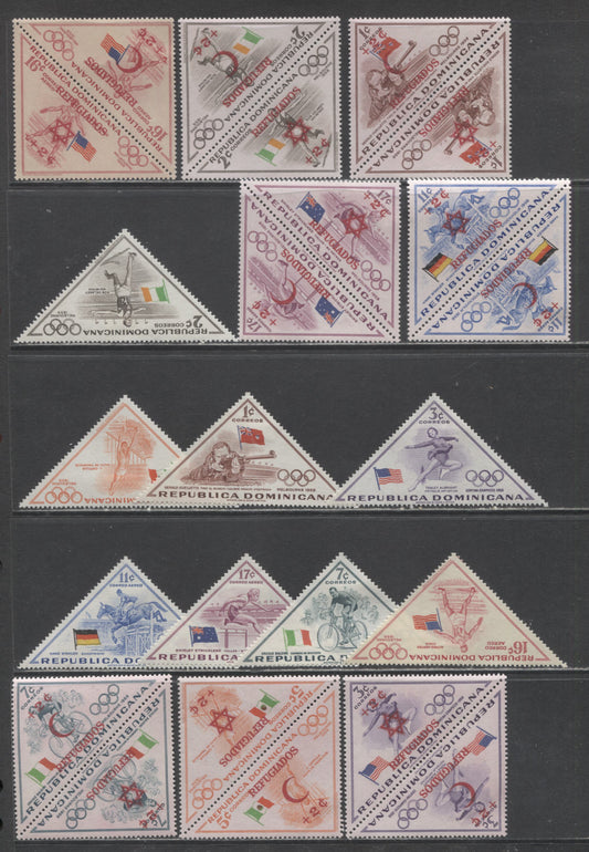 Lot 387 Dominican Republic SC#484/CB12 1956-1957 Olympic Winners Issue, With Both Charity Overprints, 24 VFOG & NH Singles & Square Pairs, Click on Listing to See ALL Pictures, Estimated Value $5