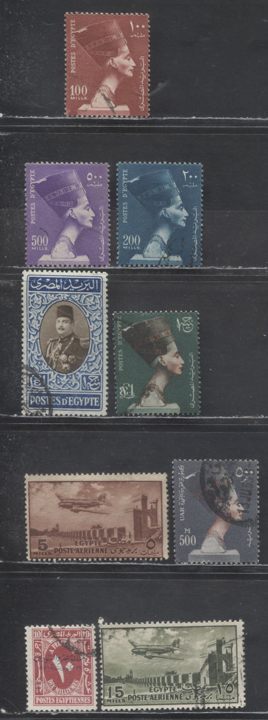 Lot 405 Egypt SC#337/J44 1947-1953 King Farouk - Airmail Issues, 9 Fine/Very Fine Used Singles, Click on Listing to See ALL Pictures, Estimated Value $7