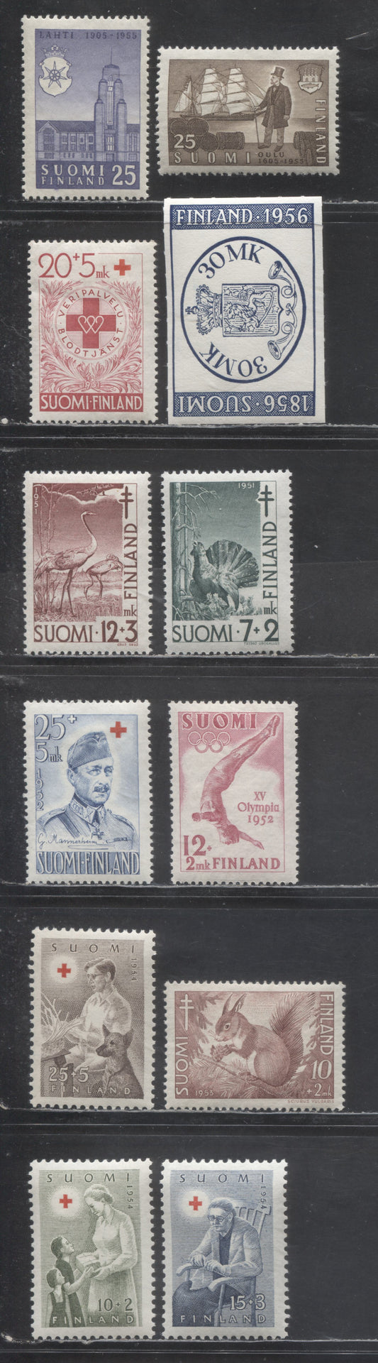 Lot 417 Finland SC#330/B125 1954-1955 300th Anniversary Oulu - Semi Postals, 12 VFOG Singles, Click on Listing to See ALL Pictures, Estimated Value $15