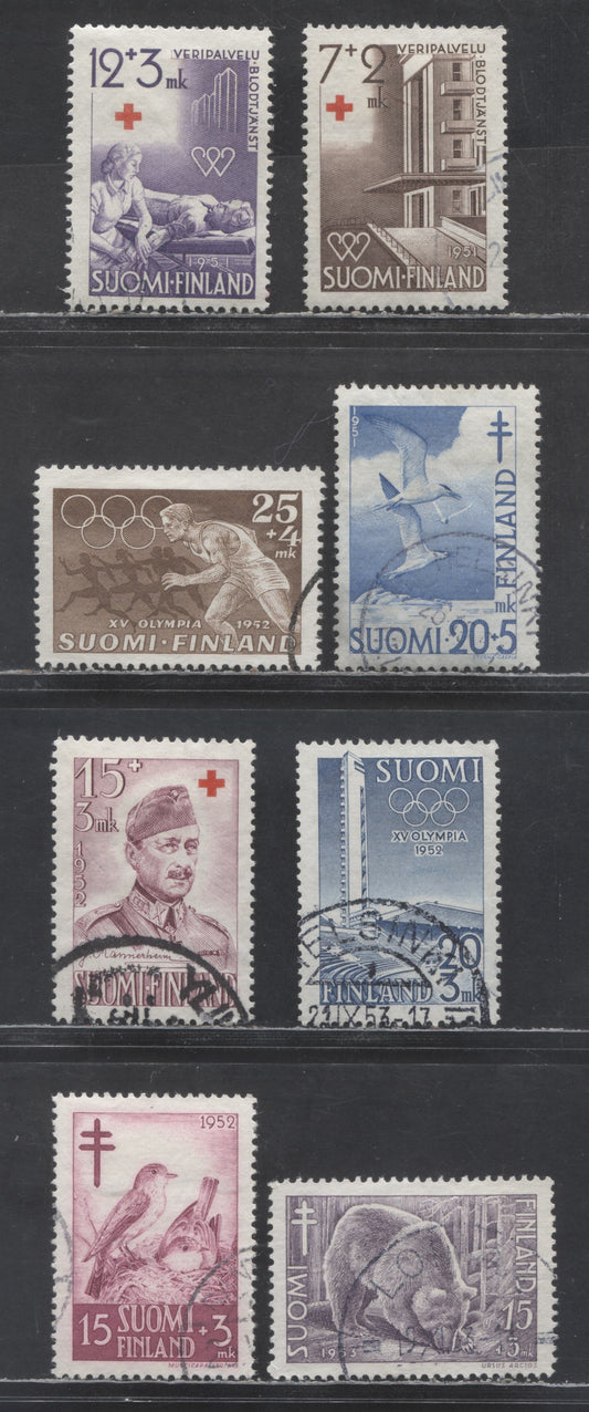 Lot 418 Finland SC#B104/B121 1951-1953 Semi Postals, 8 Very Fine Used Singles, Click on Listing to See ALL Pictures, 2017 Scott Cat. $24.1