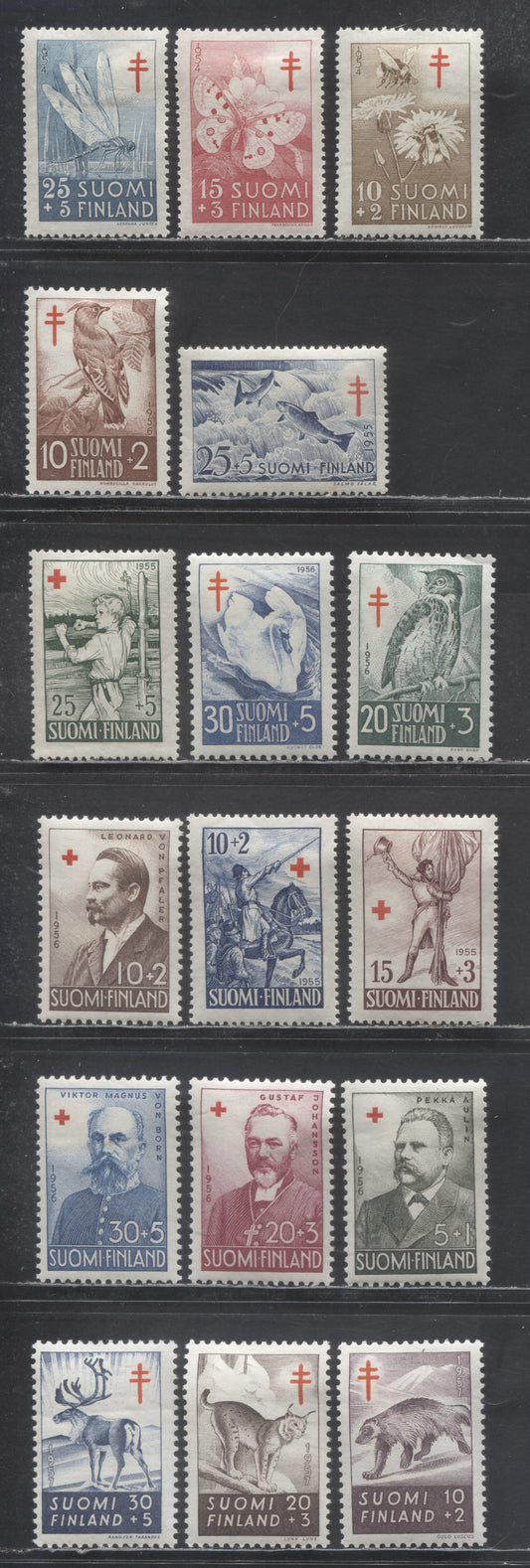 Lot 419 Finland SC#B126/B144 1954-1957 Semi Postals, 17 VFOG Singles, Click on Listing to See ALL Pictures, Estimated Value $26