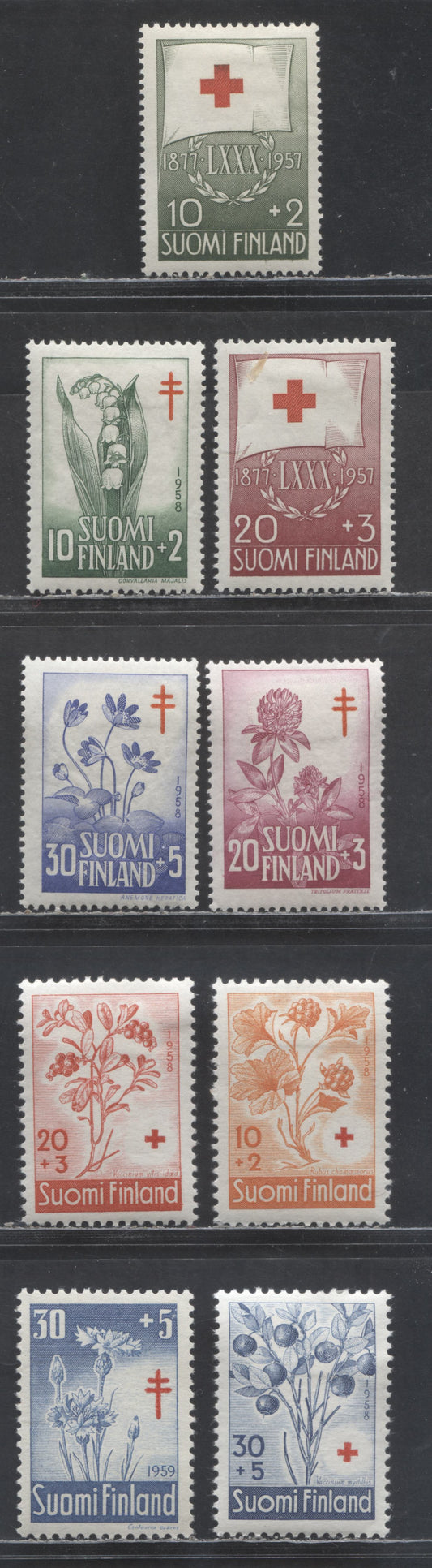 Lot 420 Finland SC#B145/B156 1957-1959 Semi Postals, 9 VFOG & NH Singles, Click on Listing to See ALL Pictures, Estimated Value $14