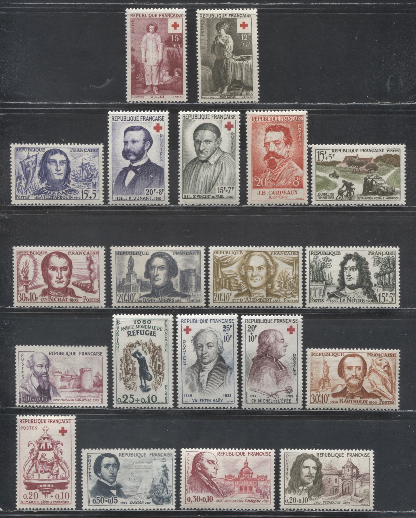 Lot 432 France SC#B309/B347 1956-1960 Semi Postals, 20 VFNH & OG Singles, Click on Listing to See ALL Pictures, Estimated Value $25