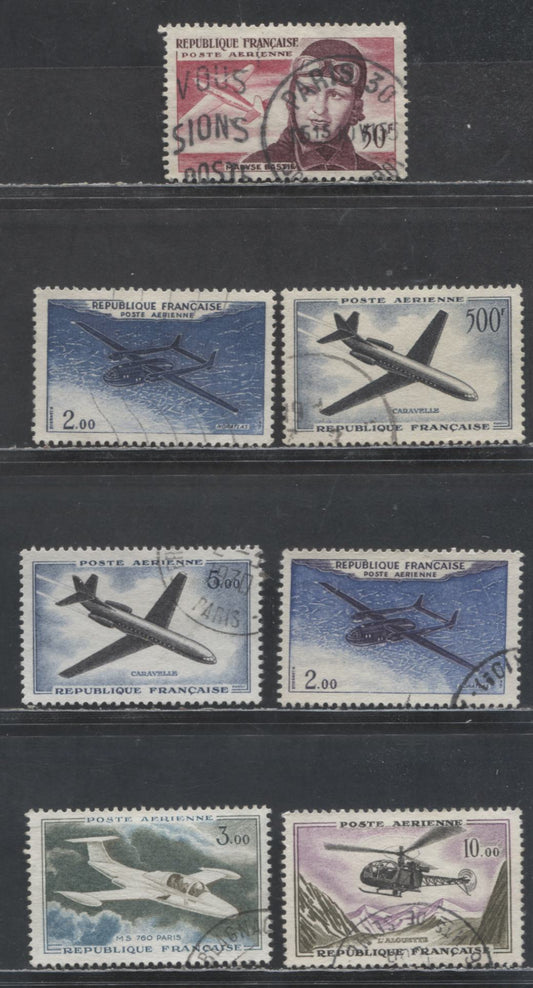 Lot 434 France SC#C33/C40 1955-1960 Airmail Issue, 7 Very Fine Used Singles, 2017 Scott Cat. $11.4