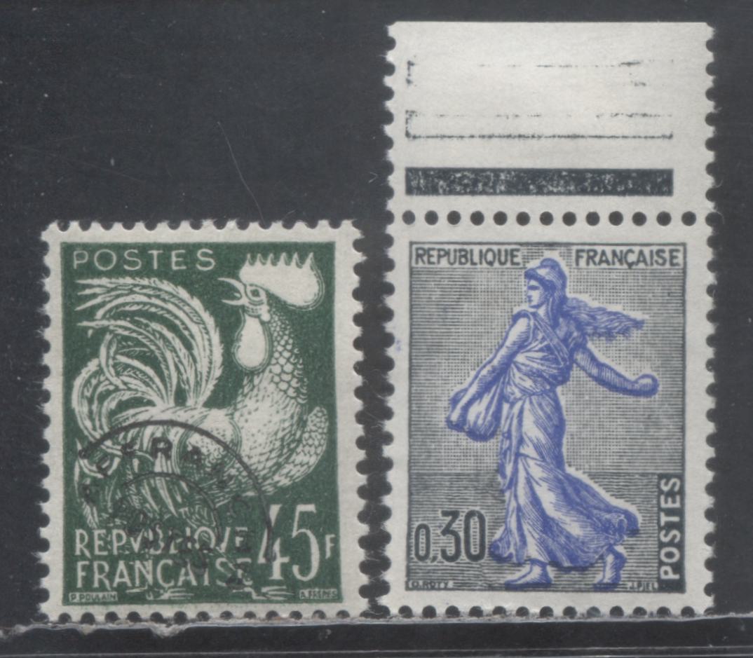 Lot 439 France SC#844/942A 1957 Gaellic Cock & Sower Definitives, 2 VFOG & NH Singles, Click on Listing to See ALL Pictures, Estimated Value $12