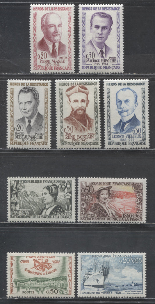 Lot 441 France SC#956/B339 1960 Meeting Of European Municipal Administration - Heroes Issues, 9 VFOG & NH Singles, Click on Listing to See ALL Pictures, Estimated Value $14