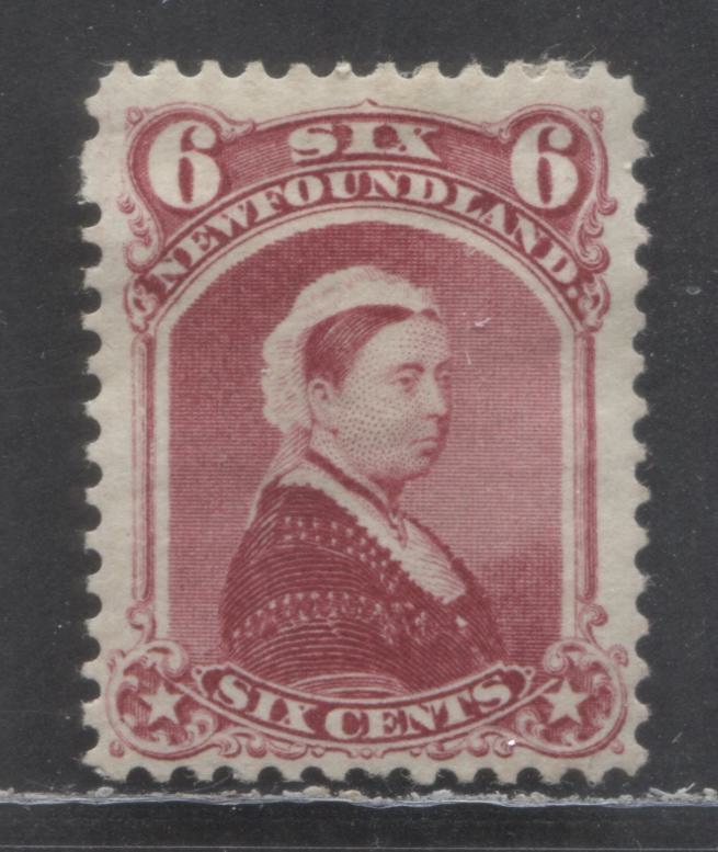 Lot 5 Newfoundland #36 6c Carmine Lake Queen Victoria, 1868-1894 2nd Cents Issue, A VF Partly OG Single