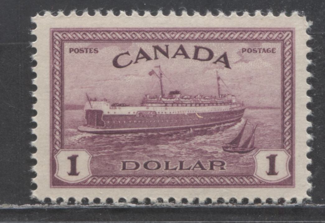 Lot 51 Canada #273 $1 Red Violet Train Ferry, 1946 KGVI Peace Issue, A VFNH Single, On Horizontal Mesh Paper With Streaky Yellowish Cream Gum