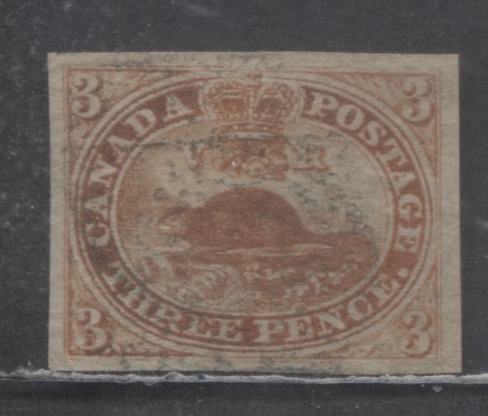 Lot 6 Canada #4d 3d Orange Red Beaver, 1852-1857 Pence Issue, A Very Fine Used Single, On Thin Paper