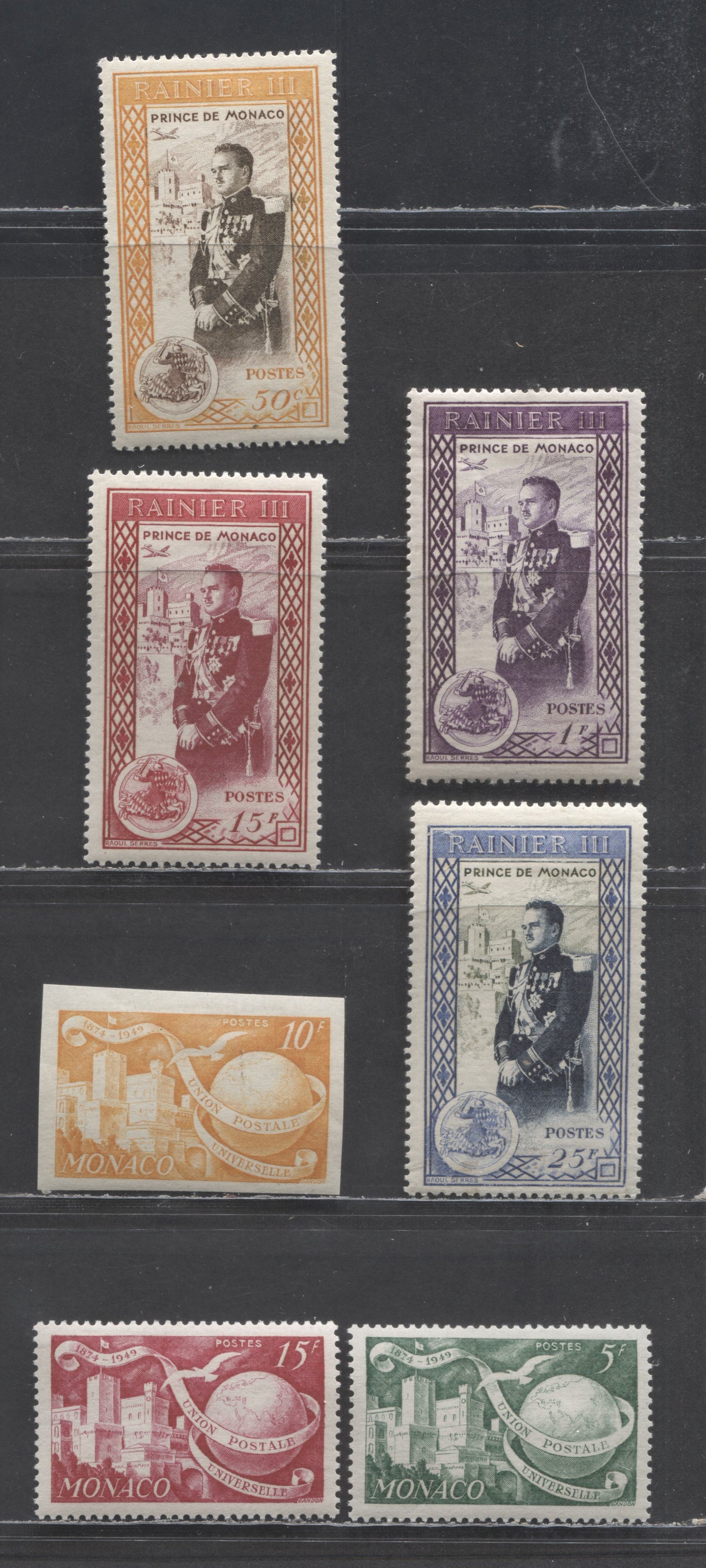 Lot 65 Monaco SC#245/252 1949-1950 Enthronement Of Ranier III - UPU Issues, 7 VFOG Singles, Click on Listing to See ALL Pictures, Estimated Value $10