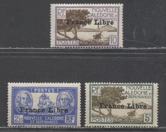 Lot 89 New Caledonia SC#221/241 1941 France Libre Overprints, 3 F/VFOG Singles, Click on Listing to See ALL Pictures, Estimated Value $30