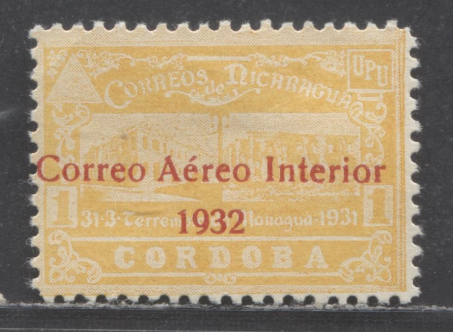 Lot 90 Nicaragua SC#C39 1cor Yellow 1932 Airmail Overprint, With No Gum, A Very Fine Unused Single, Click on Listing to See ALL Pictures, 2017 Scott Cat. $9.5