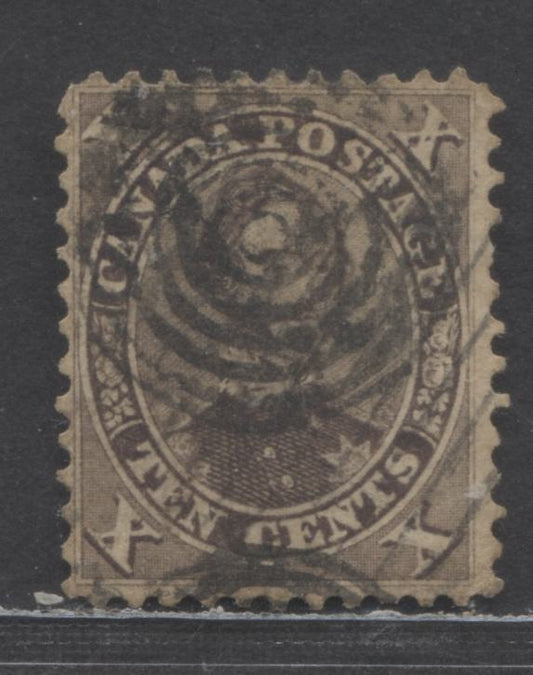 Lot 9 Canada #17b 10c Brown HRH Prince Albert, 1859-1864 First Cents Issue, A Very Good Used Single, On Thick Paper But Not The Very Thick Paper, Perf 12x11.75