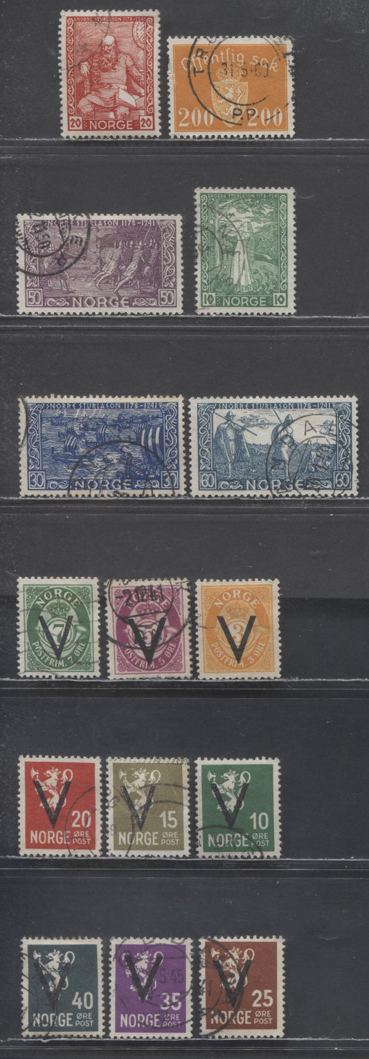 Lot 91 Norway SC#222/O56 1941-1947 Overprints & Official Issues, 15 Fine/Very Fine Used Singles, Click on Listing to See ALL Pictures, Estimated Value $45