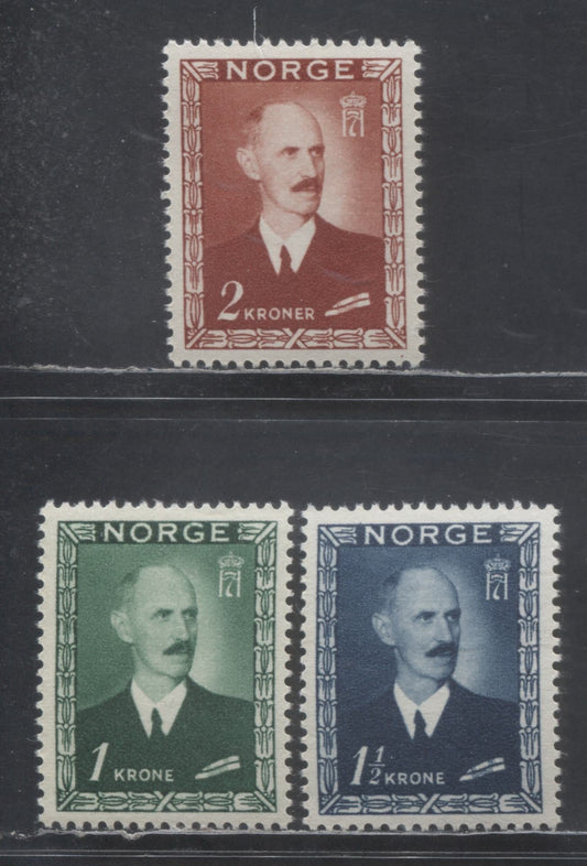 Lot 95 Norway SC#275-277 1946 King Haakon VII High Values, 3 VFNH Singles, Click on Listing to See ALL Pictures, 2017 Scott Cat. $70.05