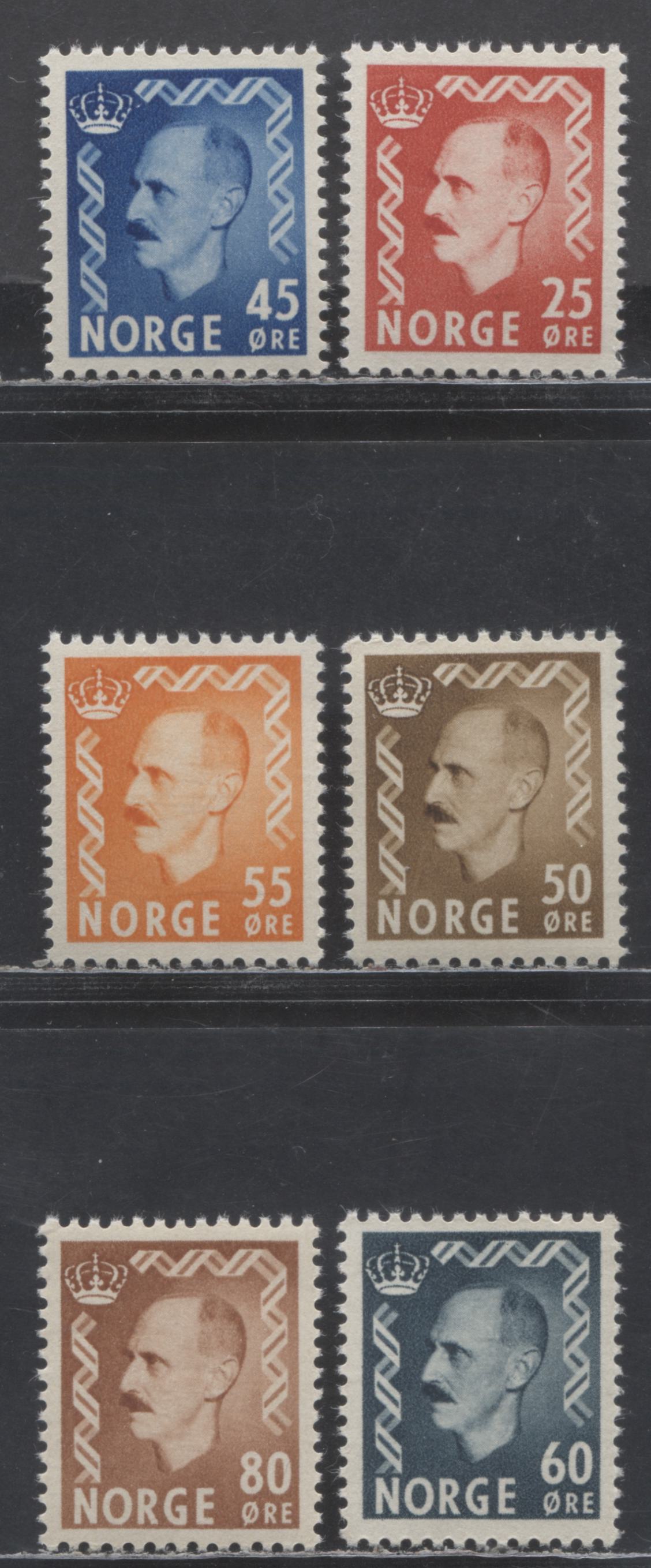 Lot 97 Norway SC#310/317 1950-1951 King Haakon VII Definitives, 6 VFNH Singles, Click on Listing to See ALL Pictures, 2017 Scott Cat. $53.5