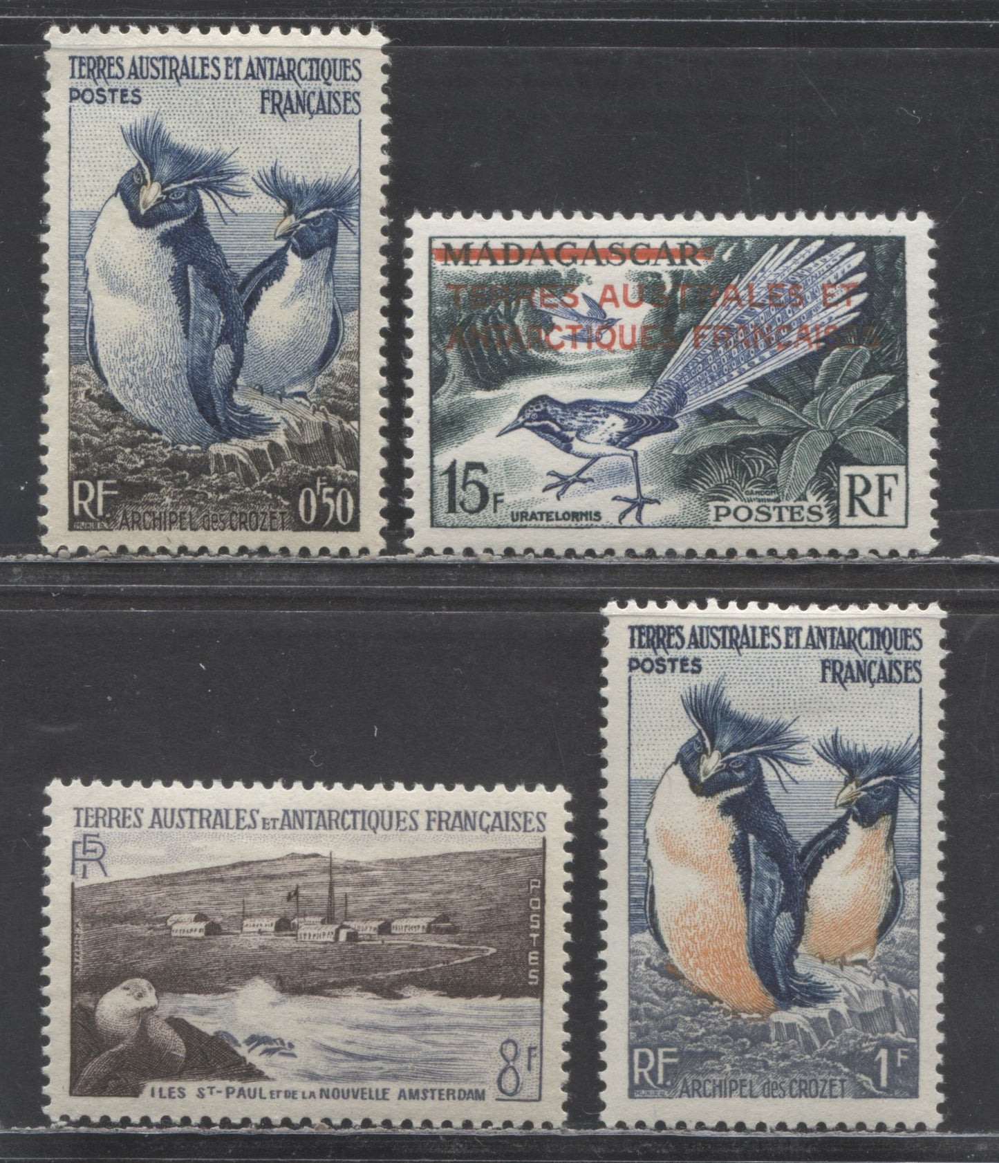 Lot 10 French Southern & Antarctic Territory SC#1/5 1955-1956 Overprint & Penguins & New Amsterdam Issues, 4 VFOG Singles, Click on Listing to See ALL Pictures, Estimated Value $16