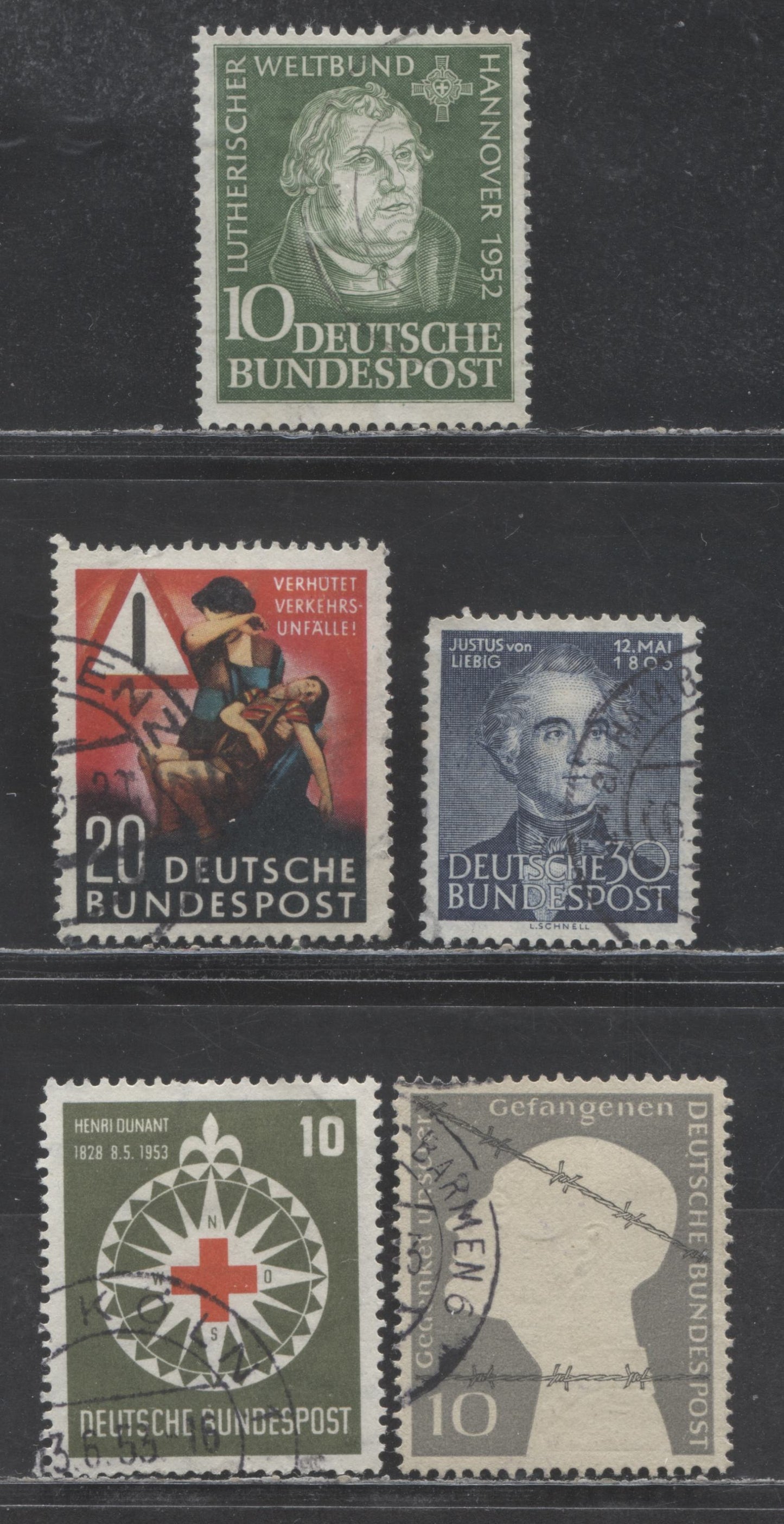 Lot 23 Germany SC#689/694 1952-1953 Lutheran World Assembly - Prisoner's Of War, 5 Very Fine Used Singles, Click on Listing to See ALL Pictures, Estimated Value $30