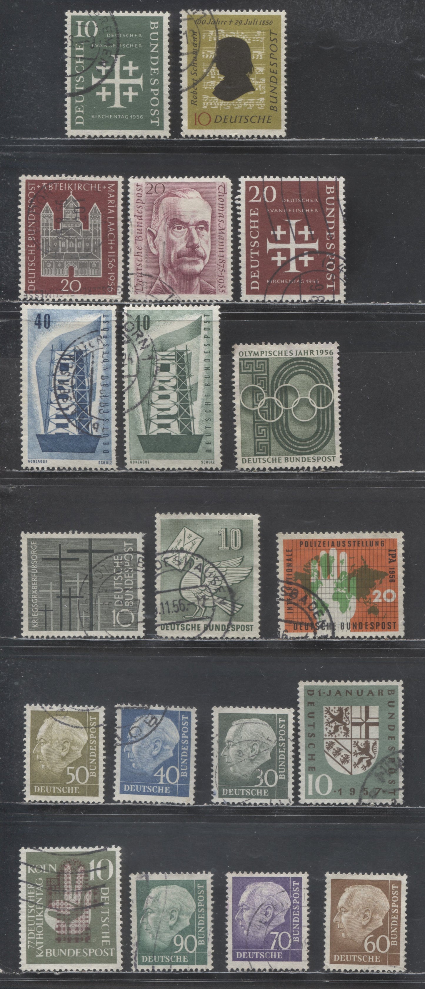 Lot 26 Germany SC#742/761 1956-1957 Schumann - Huess Definitives, 19 Very Fine Used Singles, Click on Listing to See ALL Pictures, Estimated Value $15