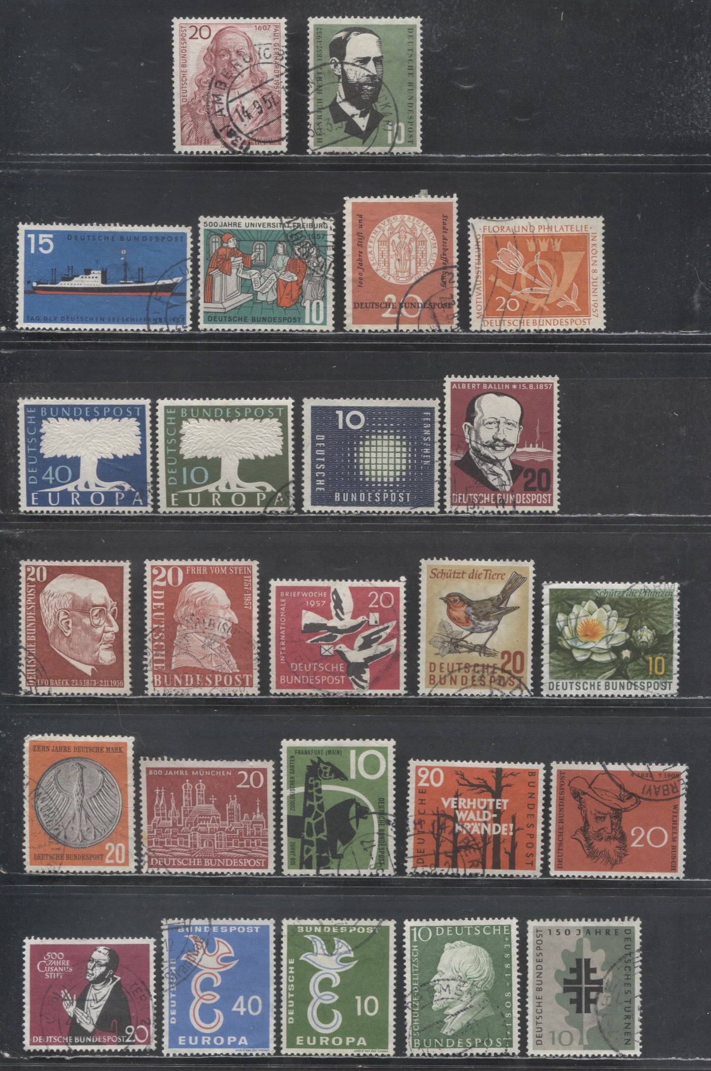 Lot 27 Germany SC#762/792 1957-1958 Heinrich Hertz & Ausanus Issues, 25 Very Fine Used Singles, Click on Listing to See ALL Pictures, 2022 Scott Cat. $14.1