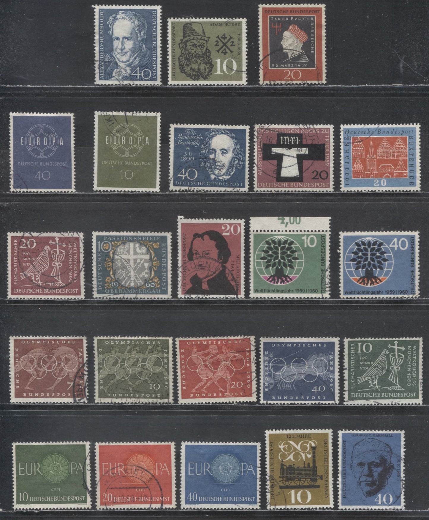 Lot 28 Germany SC#798/822 1959-1960 Definitives, 25 Fine/Very Fine Used Singles, Click on Listing to See ALL Pictures, Estimated Value $15