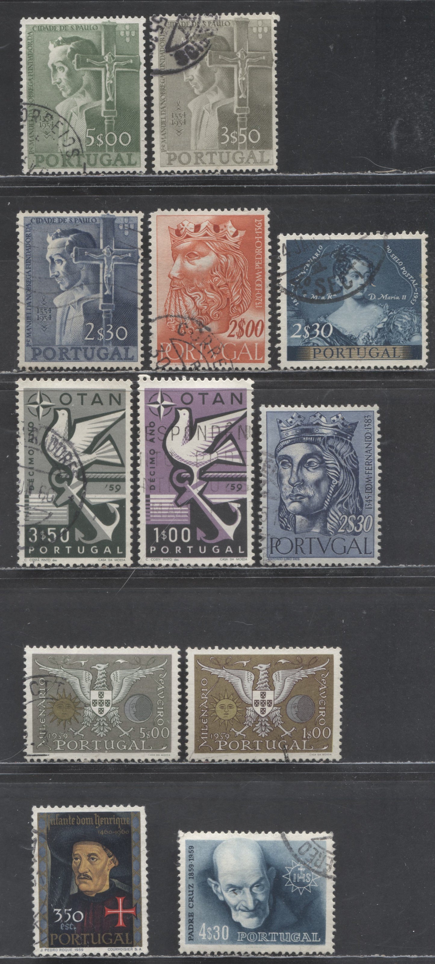 Lot 281 Portugal SC#787/862 1954 Founding Of Sao Paulo - 500th Anniversary Of Death Of Prince Henry The Navigator Issues, 12 Very Fine Used Singles, Click on Listing to See ALL Pictures, Estimated Value $38