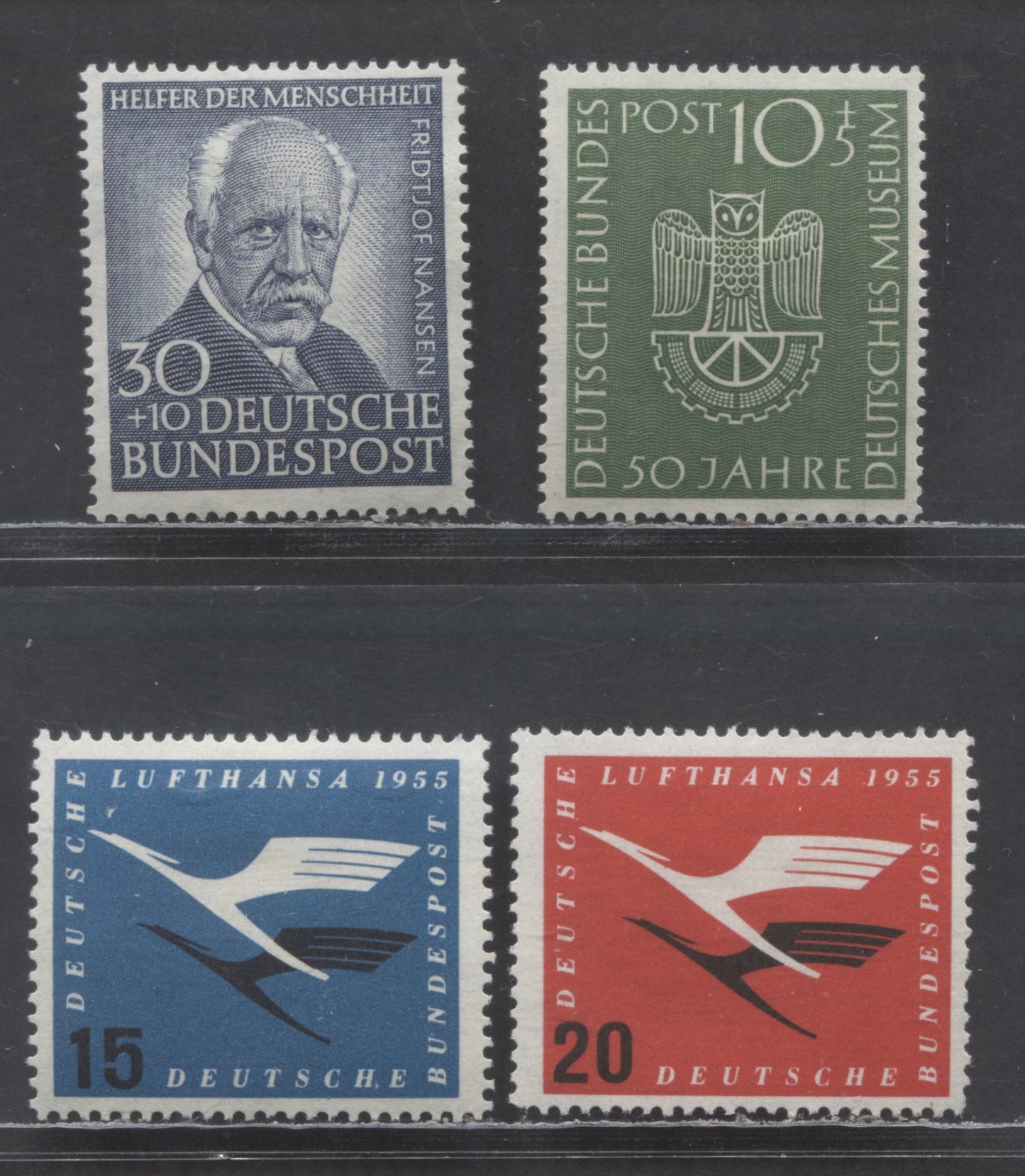 Lot 30 Germany SC#B331/C64 1953-1955 50th Anniversary Of German Museum At Munich - Re-Opening Of German Air Service Issues, 4 F/VFOG Singles, Click on Listing to See ALL Pictures, Estimated Value $25
