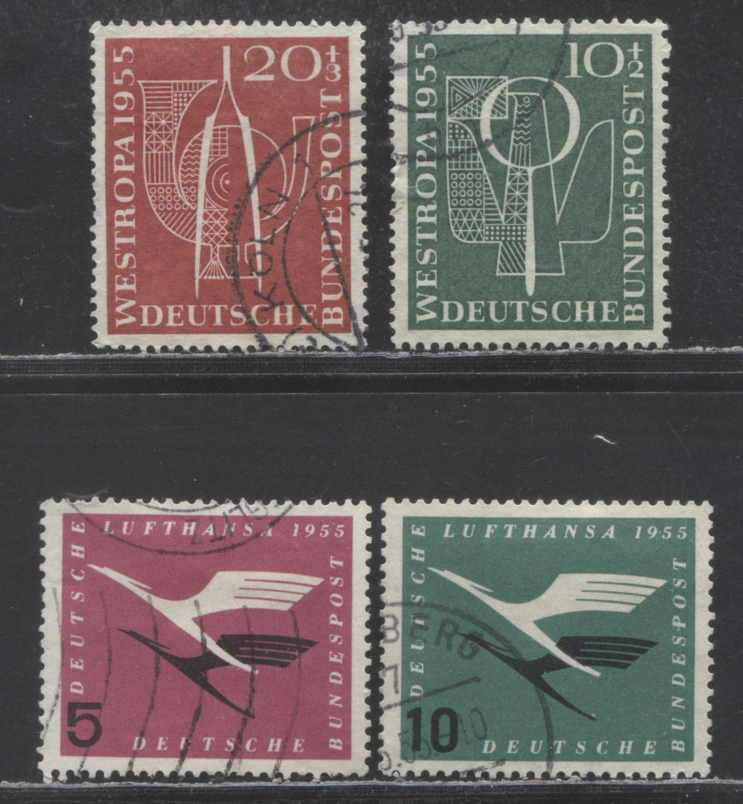 Lot 35 Germany SC#B342/C62 1955 Westropa Semi Postal & Airmail Issues, 4 Very Fine Used Singles, Click on Listing to See ALL Pictures, 2022 Scott Cat. $20.3